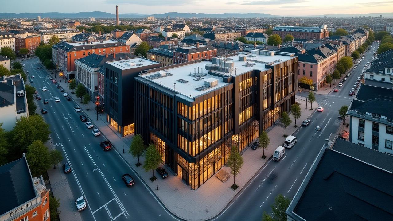 Kart som viser Meridian Møbler sin lokasjon på Munkedamsveien 34, Oslo. En moderne bygate med omkringliggende bygninger og et urbant landskap.